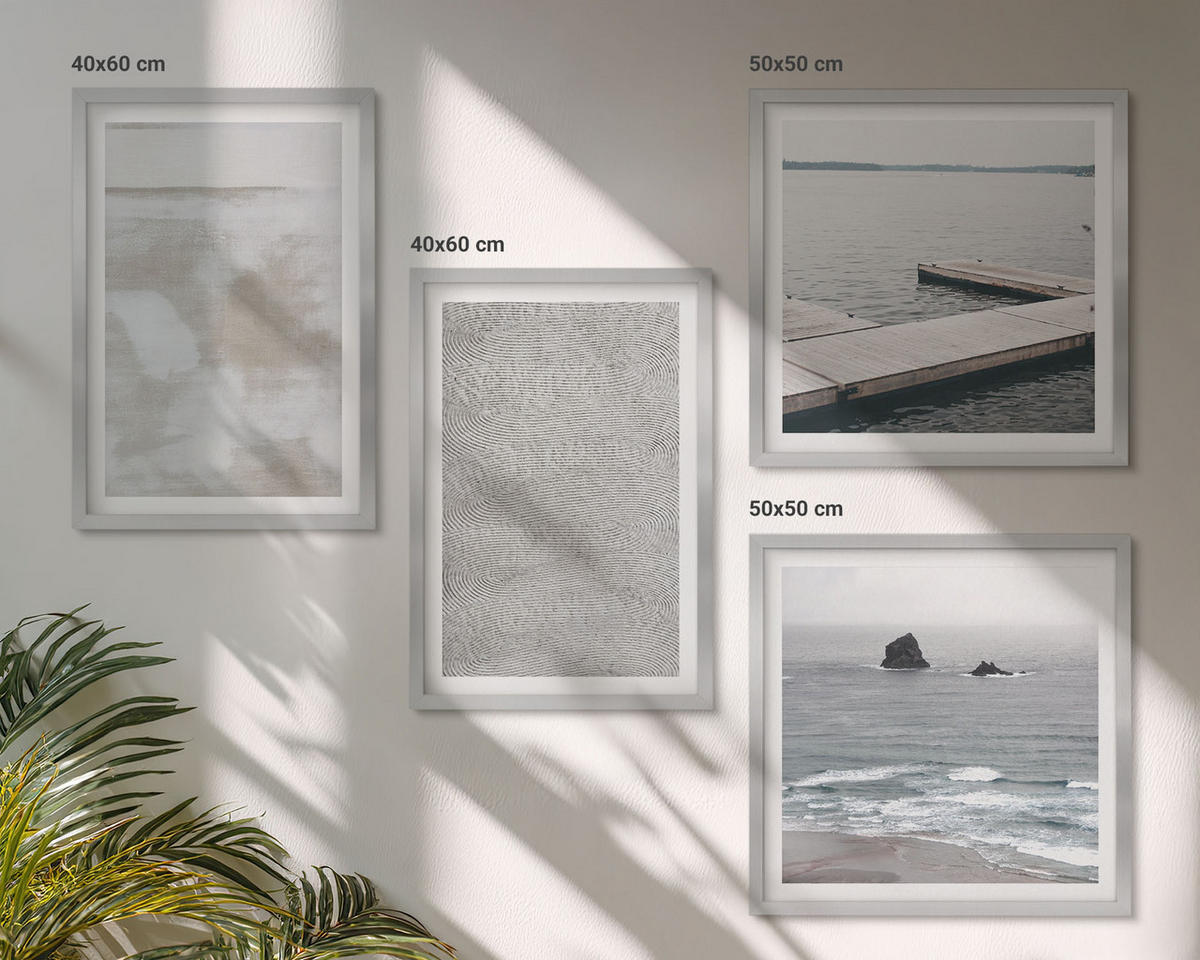 BILDER SET 4er Set - 50x50 cm & 40x60 cm Silberner Rahmen - Abstraktes Design, moderne Texturen - Silberfarben, Kunststoff (50/50cm) - TULUP