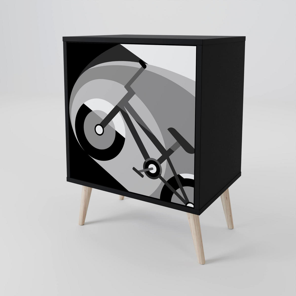 SIDEBOARD BIKE ENERGY, Schwarz, 57,5x42x70,5 cm, Schwarze Metall-Sternfüße - Multicolor/Schwarz, Holzwerkstoff/Metall (57.5/70.5/42cm) - SpaceRebels