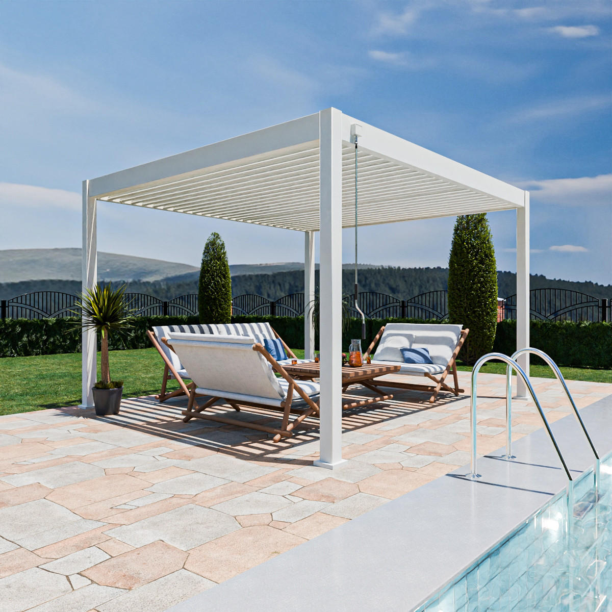 PERGOLA Terrassenüberdachung Superior Aluminium freistehend | 3,6 x 4 M | Lamellendach weiß - Weiß, Metall (400/255/360cm) - PergoLine