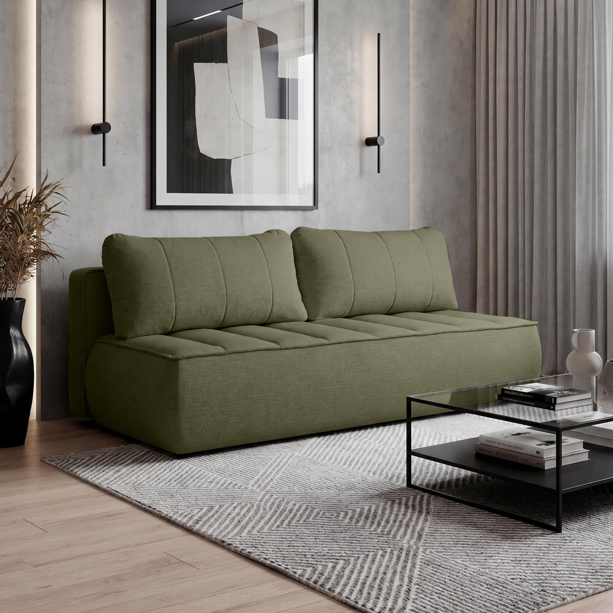 SCHLAFOSOFA Doris mit Schlaffunktion und Bettkasten, DL-System, Grün - Grün, Textil (210/88/100cm) - Beautysofa