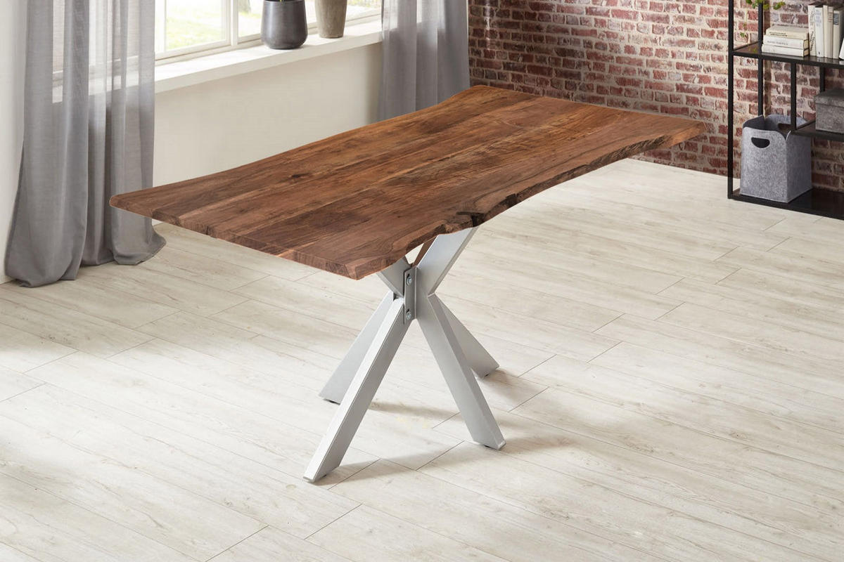 ESSTISCH HELENE - Silberfarben/Braun, Holz/Metall (100/240/77cm) - SAM