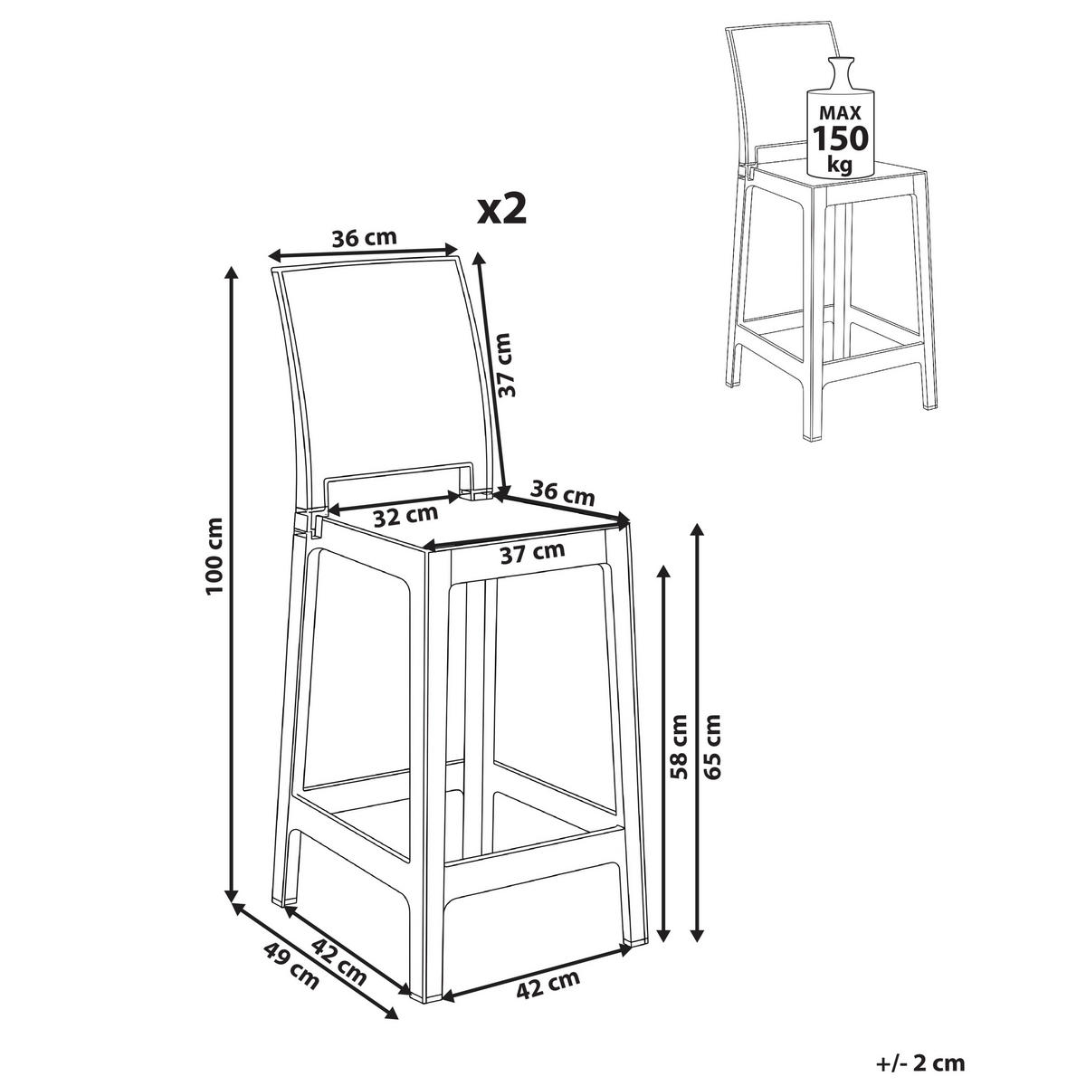 BARSTUHL 2er-Set Transparent Wellington - Transparent, Kunststoff (42/100/49cm) - Beliani