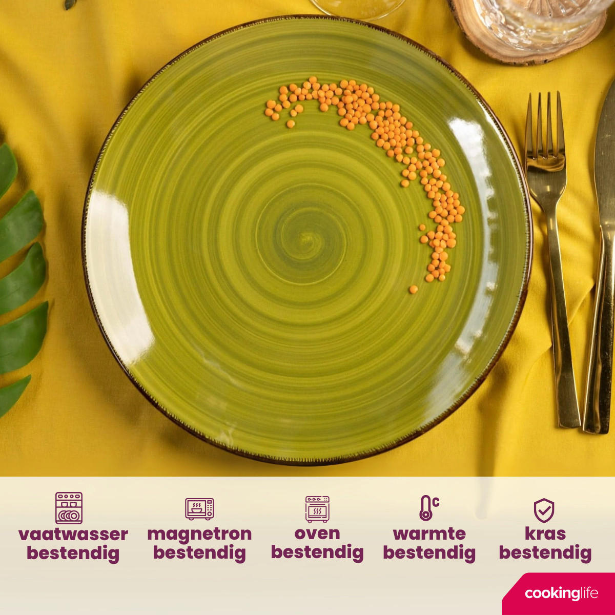 COOKINGLIFE Geschirrset Delice Grün 18-teilig / 6 Personen - 6 Speiseteller, 6 Suppenteller und 6 Frühstücksteller - Grün, Keramik (2/2/1cm) - Cookinglife