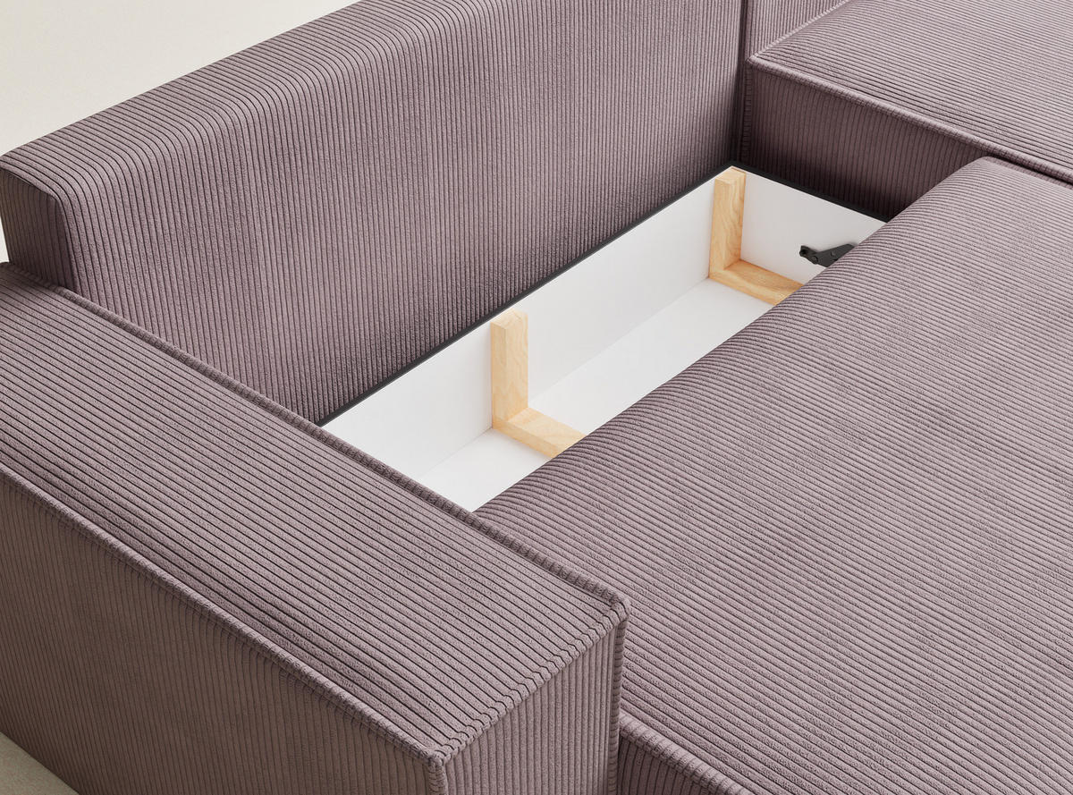 ECKSOFA MIT SCHLAFFUNKTION Maze Lila Samtstoff - Lila/Schwarz, Holz/Holzwerkstoff (294/185cm) - Maison de Reve