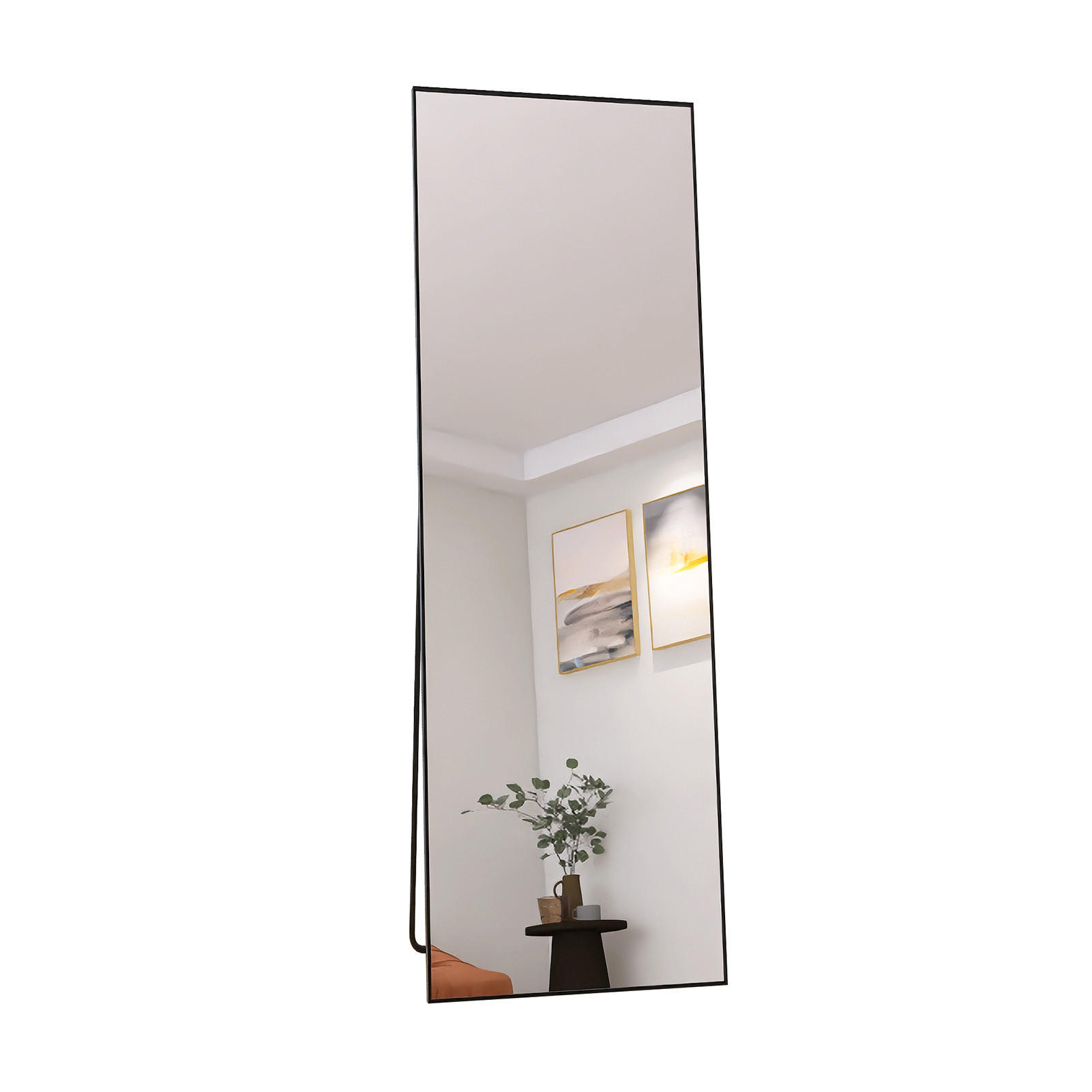 GANZKÖRPERSPIEGEL 60x165 cm, Rechteck, Aluminiumrahmen, verstellbarer Ständer, rutschfeste Basis, Schwarz - Schwarz, Glas/Metall (60/3/165cm) - BRILVERDE