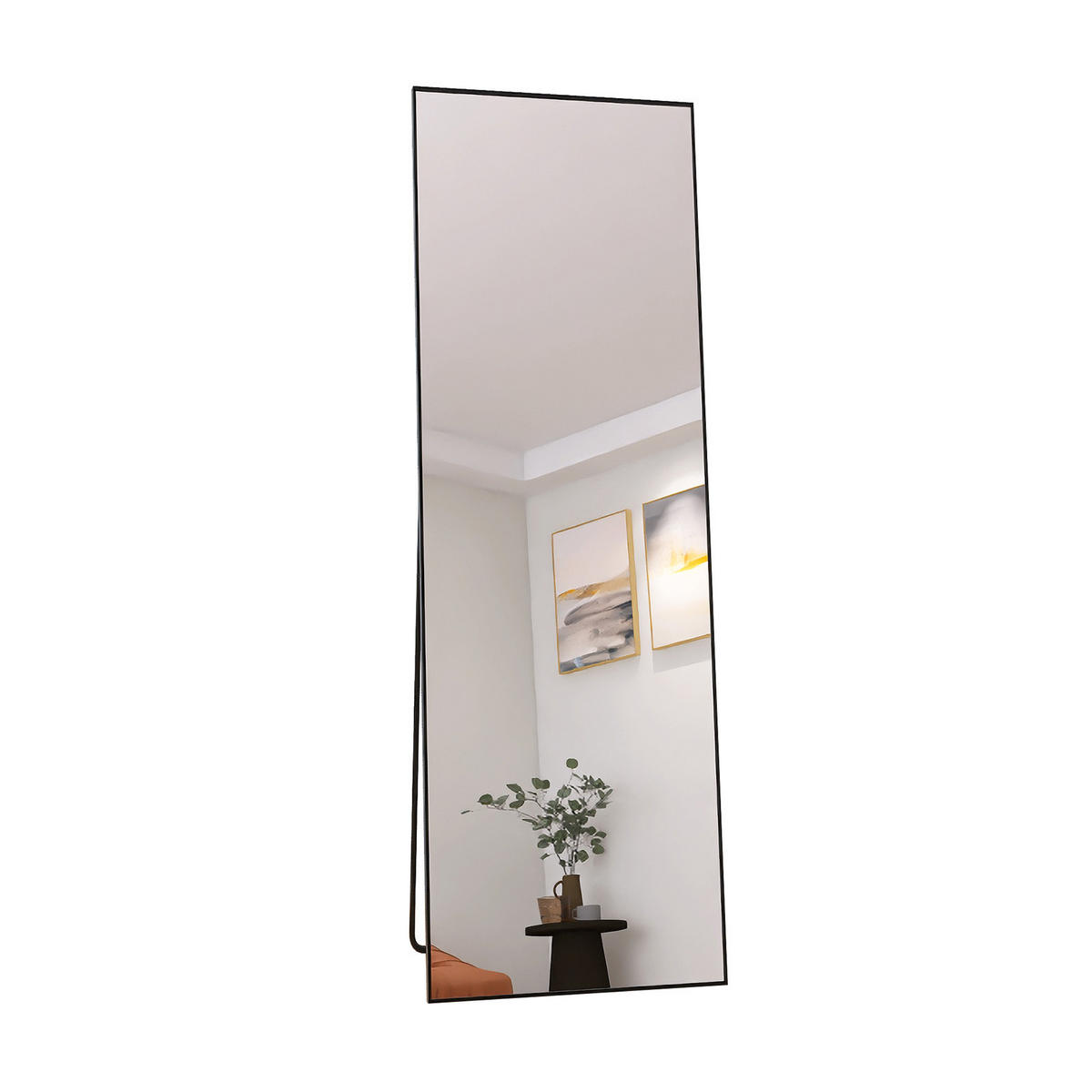 STANDSPIEGEL 1620 x 530 mm, full-length mirror, can be placed against a wall or hung, black, aluminum alloy frame - Schwarz, Glas (53/162/3cm) - WoodenAura