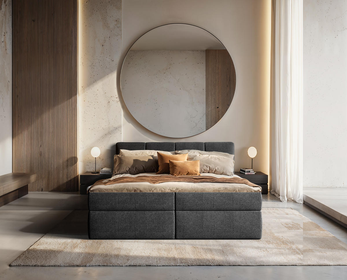 BOXSPRINGBETT Ruhe 180x200 – in anthrazitgrau, Kaltschaum-Topper, großem Bettkasten - Anthrazit, Textil (180/200cm)