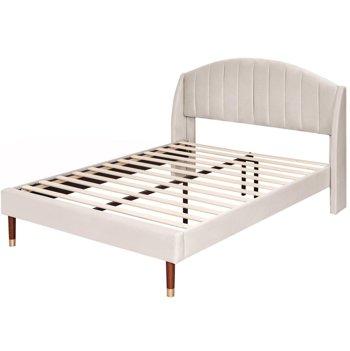 POLSTERBETT 140/200 cm mit Lattenrost, hohem gepolstertem Kopfteil und Samtbezug, Beige - Beige, Textil (140/200cm) - Redom