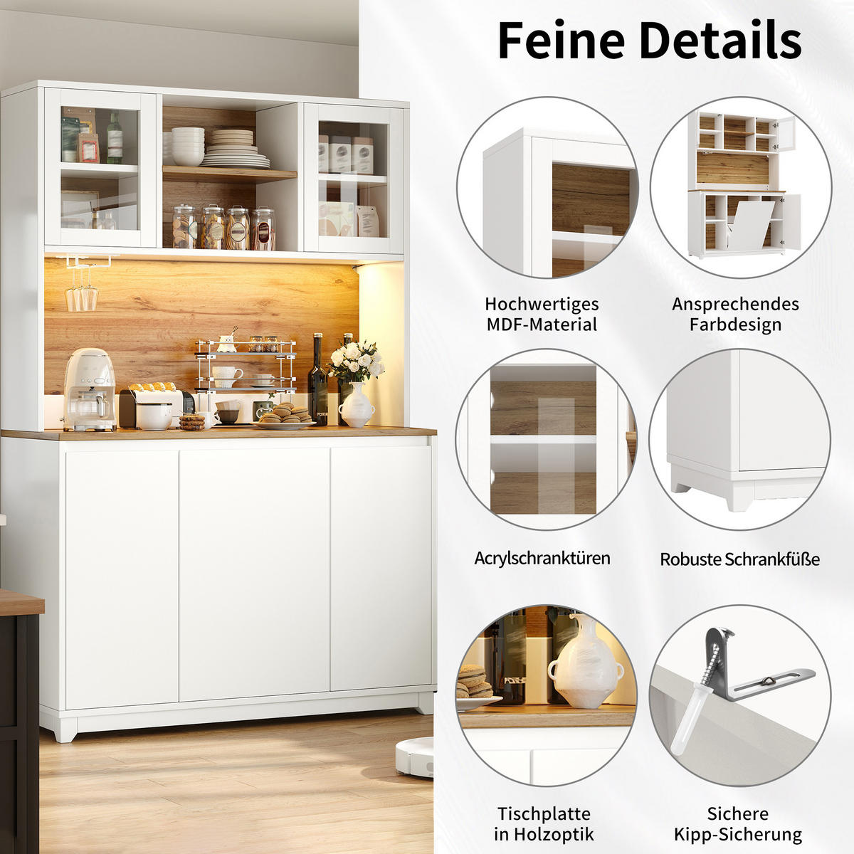 BUFFETSCHRANK Weiß 120/40/180 cm - Weiß, Holz (120/180/40cm) - PANGIVO