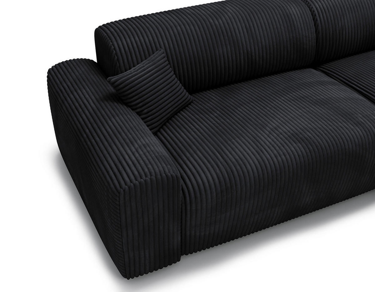 ECKSOFA mit Longchair - Cord - Schwarz, Kunststoff/Textil (284/178cm) - home24
