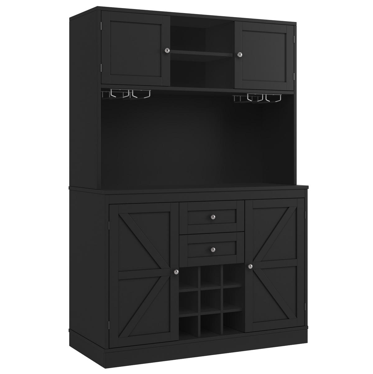 KUHINJSKI ormar, 120/40/188 cm, MDF crna, s policama, ladicama i stalkom za vino - crna, drvni materijal (120/188/40cm) - BEAOK