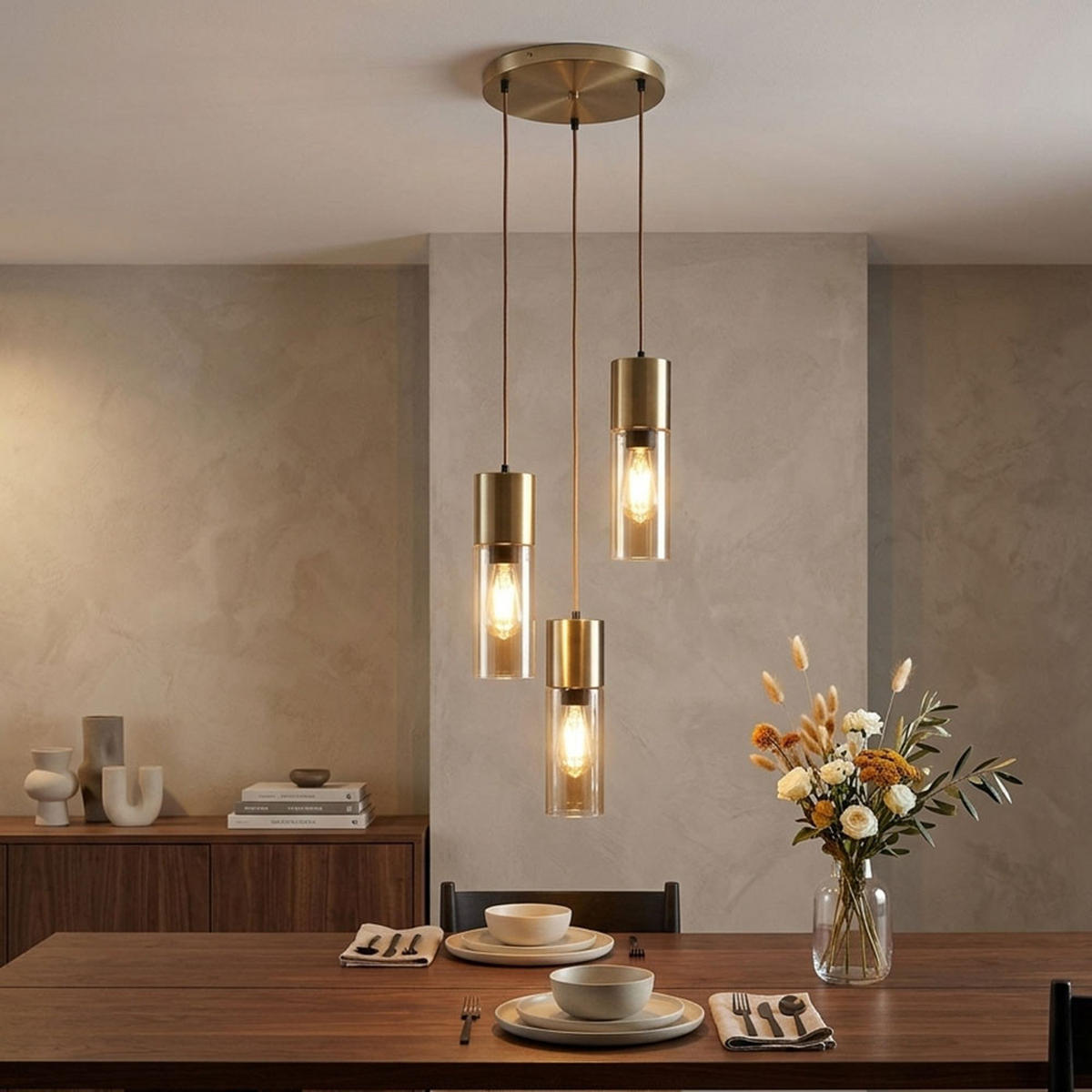 LED HÄNGELEUCHTE Messing Glas Amber - Messingfarben, Glas (30/30/150cm) - Globo Lighting