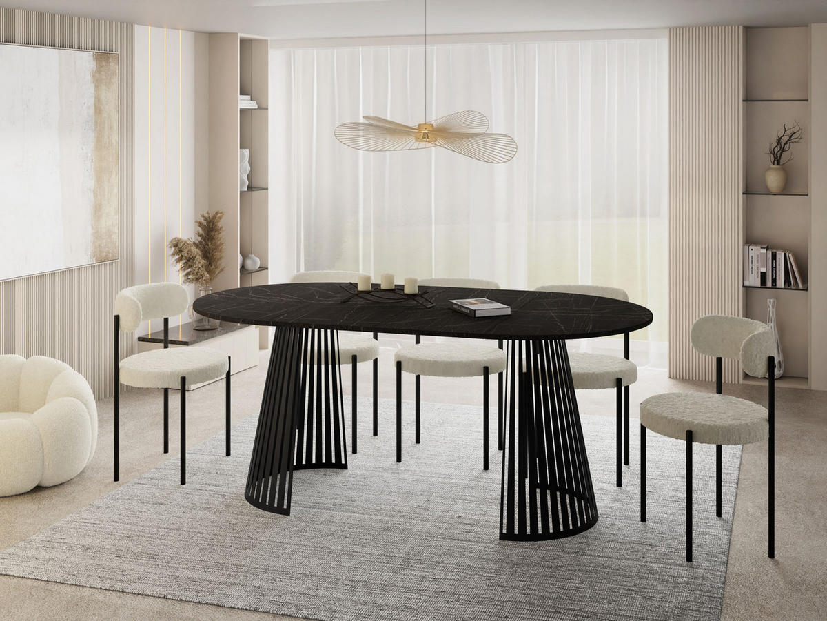 ESSTISCH Naro runder ausziehbarer, Marmor Schwarz 120-200/120/76 cm - Anthrazit/Schwarz, Holzwerkstoff/Metall (120/120/76cm) - WFL GROUP