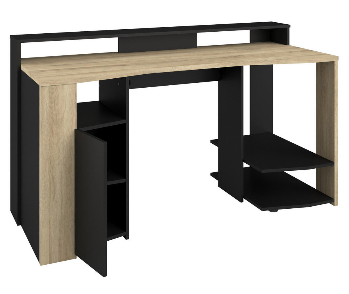 GAMINGTISCH Eiche, schwarz 152 cm, Gamer Schreibtisch inklusive LED mit Farbwechsel - Eichefarben/Schwarz, Holzwerkstoff/Metall (62/152/88cm) - Parisot Meuble