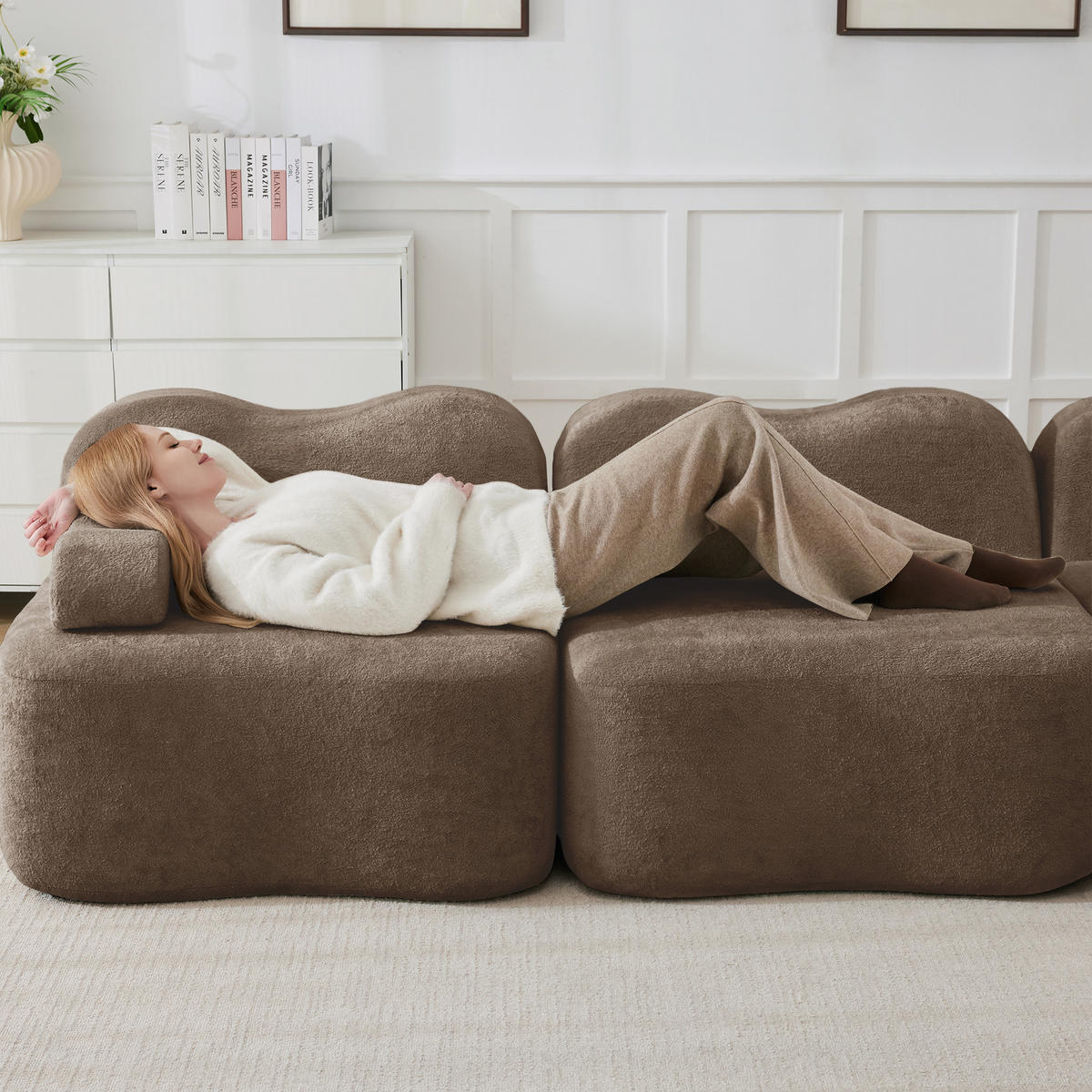4-SITZER Sofa 384x98x70 cm aus Samtstoff rahmenlos modular, braun - Braun, Textil (98/70/384cm)