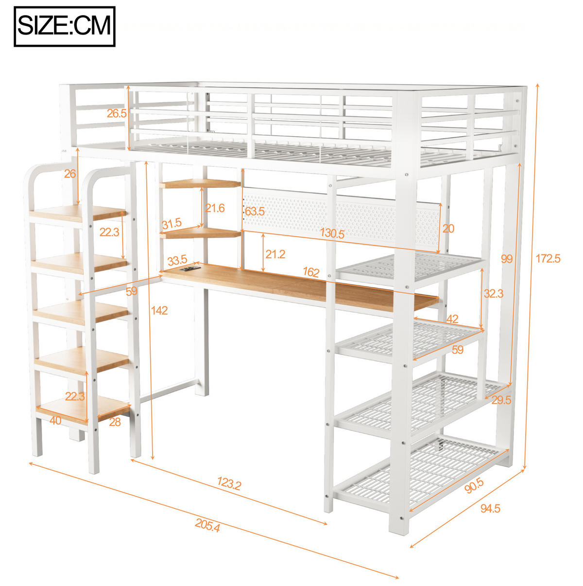 HOCHBETT 90/200 cm Weiß mit LED und Steckdosen - Weiß, Metall (90/200cm) - MIVRAY