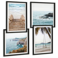 BILDER SET 4er Set - 50x50 cm & 40x60 cm Schwarzer Rahmen - Treppe, Strand, Meerblick, Schaukel - Schwarz, Kunststoff (50/50cm) - TULUP