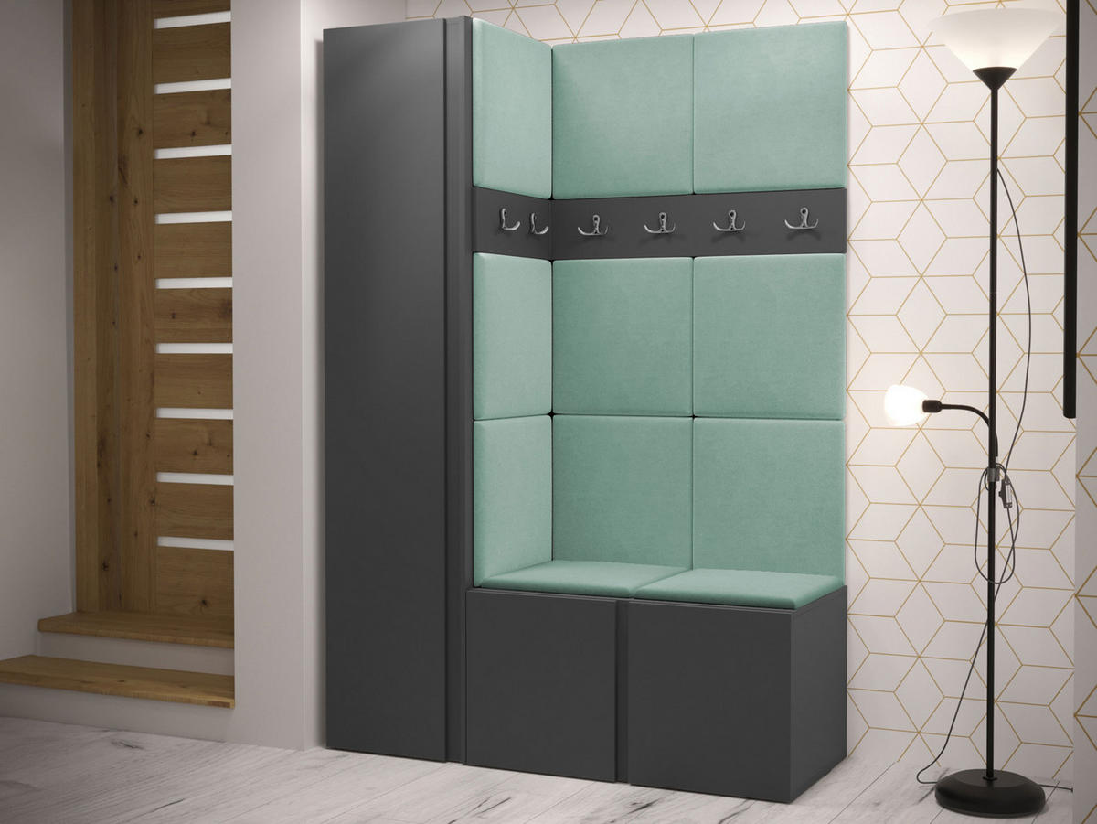 GARDEROBEN-SET Orion IX - Graphitfarben/Mintgrün, Holzwerkstoff/Kunststoff (124/186/46cm) - MIRJAN24