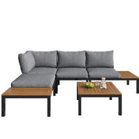 GARTEN-LOUNGE-SET, Stahlrahmen mit Akazie-Optik, 2/ Sofa 120/60/66 cm, Grau - Grau, Metall - Redom