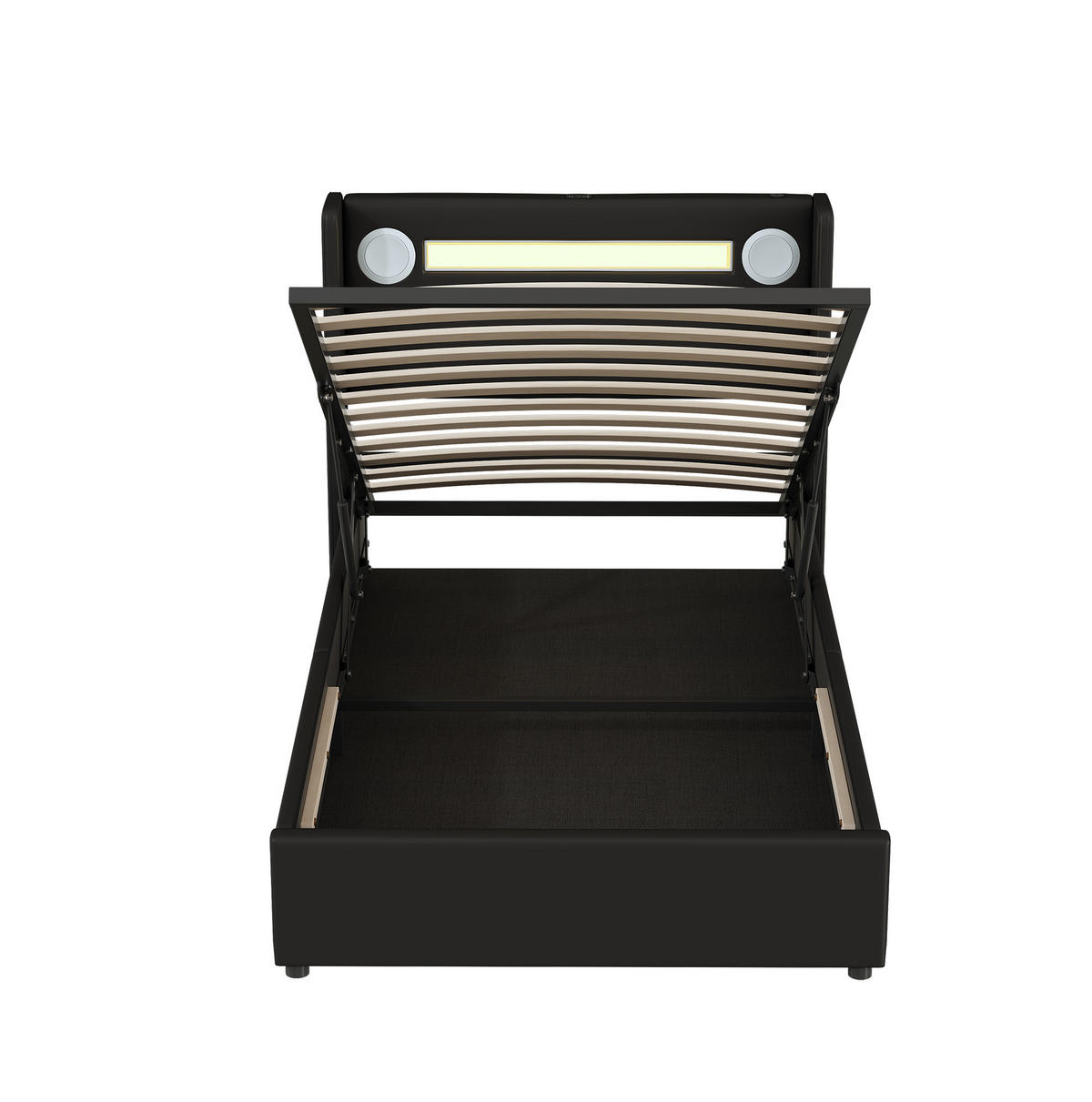 POLSTERBETT mit LED-Beleuchtung 90/200 cm mit Bettkasten und USB in Schwarz - Schwarz, Kunststoff (90/200cm) - BEAOK