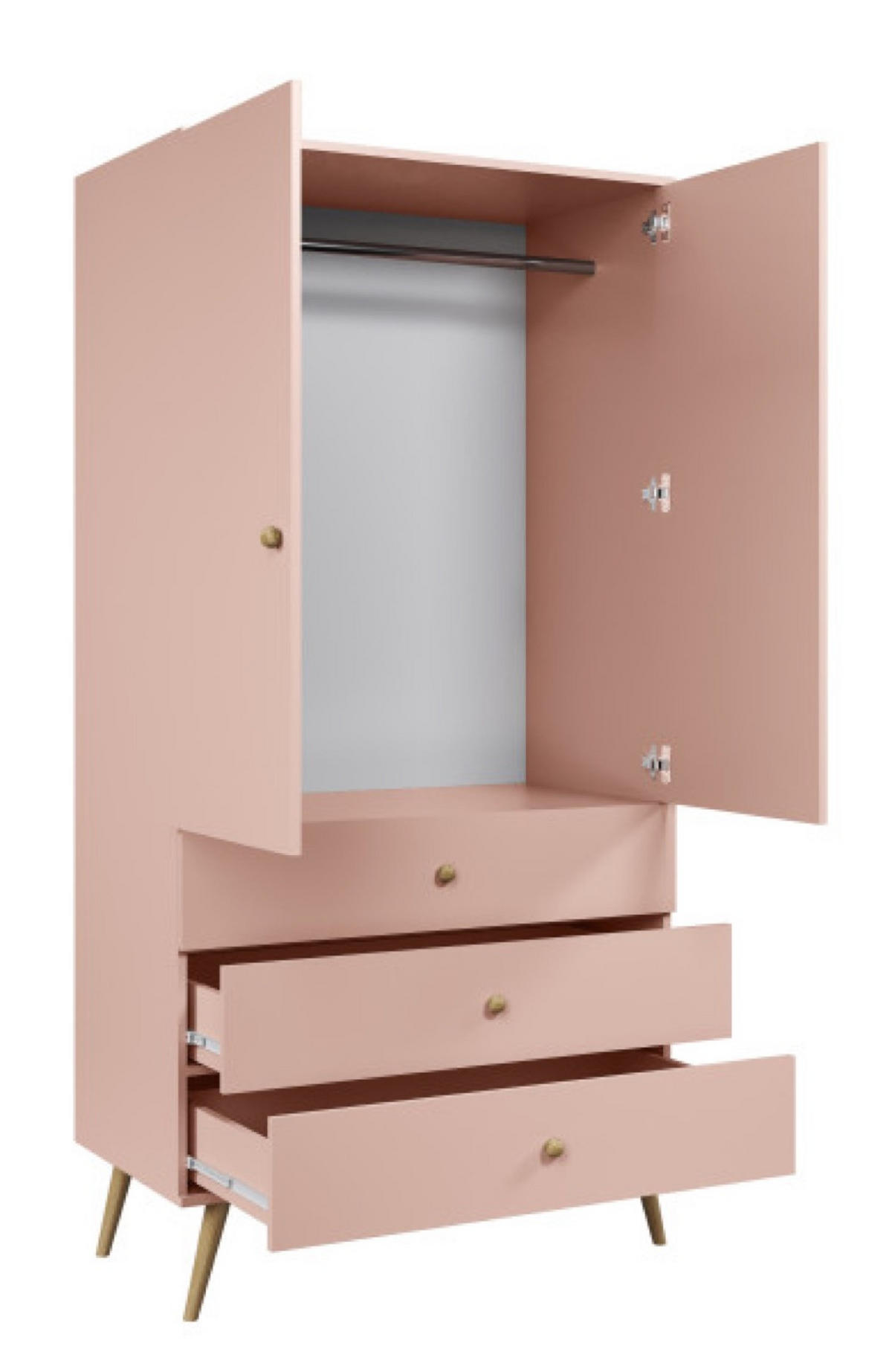 SCHRANK Rosa Boho Stil Mit Schubladen Und Kleiderstange - Rosa, Holzwerkstoff (100/202/52cm) - Sepro Meble