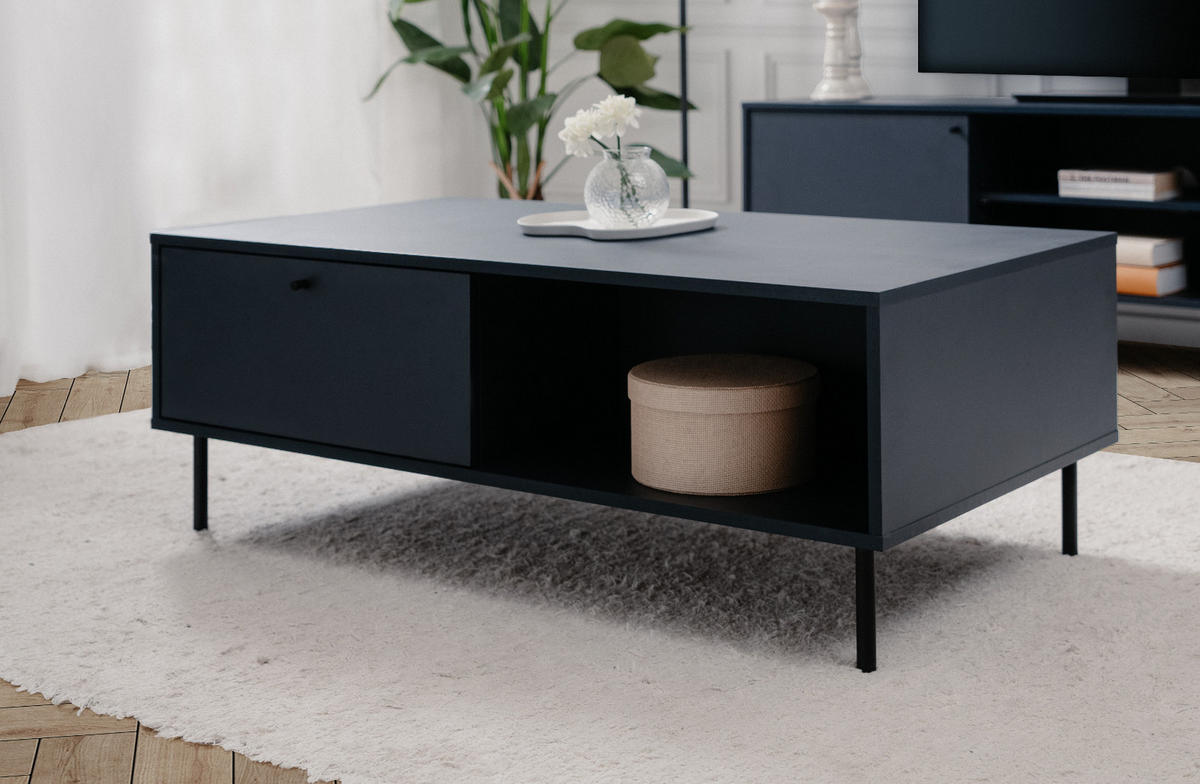 COUCHTISCH blau 110 cm, Wohnzimmertisch mit Stauraum - Blau/Schwarz, Holzwerkstoff/Metall (110/60/40cm) - Furn.Design