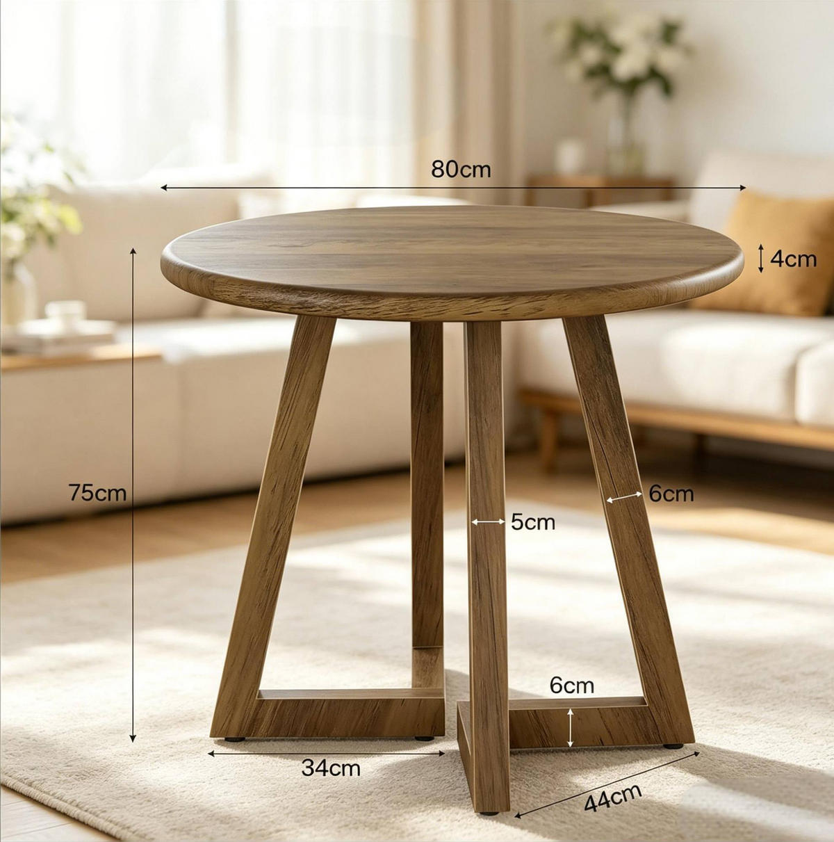 ESSTISCH 80/80/75 cm in Braun aus MDF, rund und platzsparend - Braun, Holzwerkstoff (80/80/75cm) - BEAOK