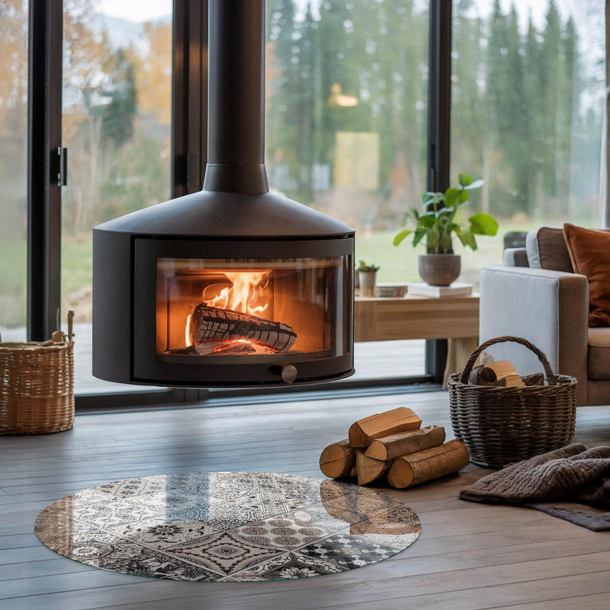 GLASPLATTE für Kamin Ø 90 cm - Schwarz, Glas (90/90/0.4cm) - TULUP