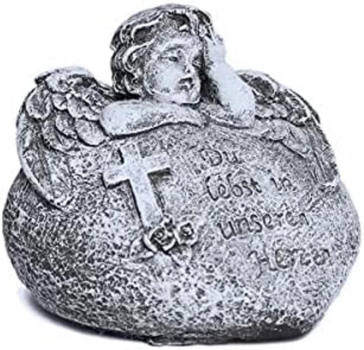 STEINFIGUR Herz Engel Du lebst in unserem Herzen massiver Steinguss Grabstein - Grau, Stein (10/8/8cm) - stoneandstyle