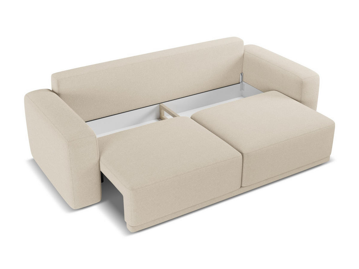 3-SITZER SOFA mit Schlaffunktion Chenille Stoff Beige - Beige/Schwarz, Kunststoff/Textil (242/91/100cm) - Makamii