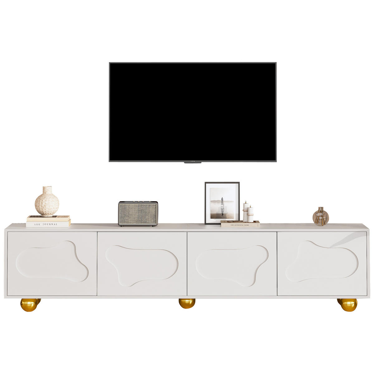 TV-ELEMENT180X40X45CM Weiß in Wolkenform für 75-Zoll Fernseher bis 60kg - Weiß, Holz (47.98/17.48/76.1cm) - Raelunyi