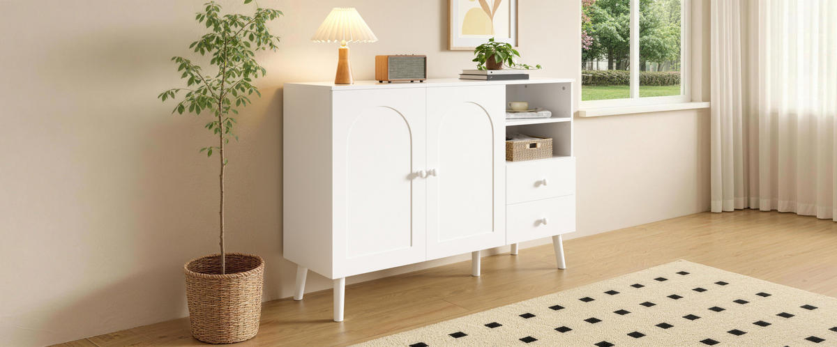 SIDEBOARD 118/35/82 cm weiß aus MDF und Holzwerkstoff mit 2 Türen und 2 Schubladen - Weiß, Holzwerkstoff (118/82/35cm) - OKWISH