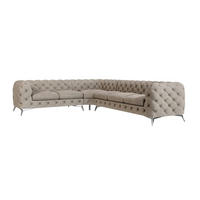 ECKSOFA Chesterfield Laura Dunkle Creme Samt - Silberfarben/Creme, Holz/Textil (323/264cm) - S-Style Möbel