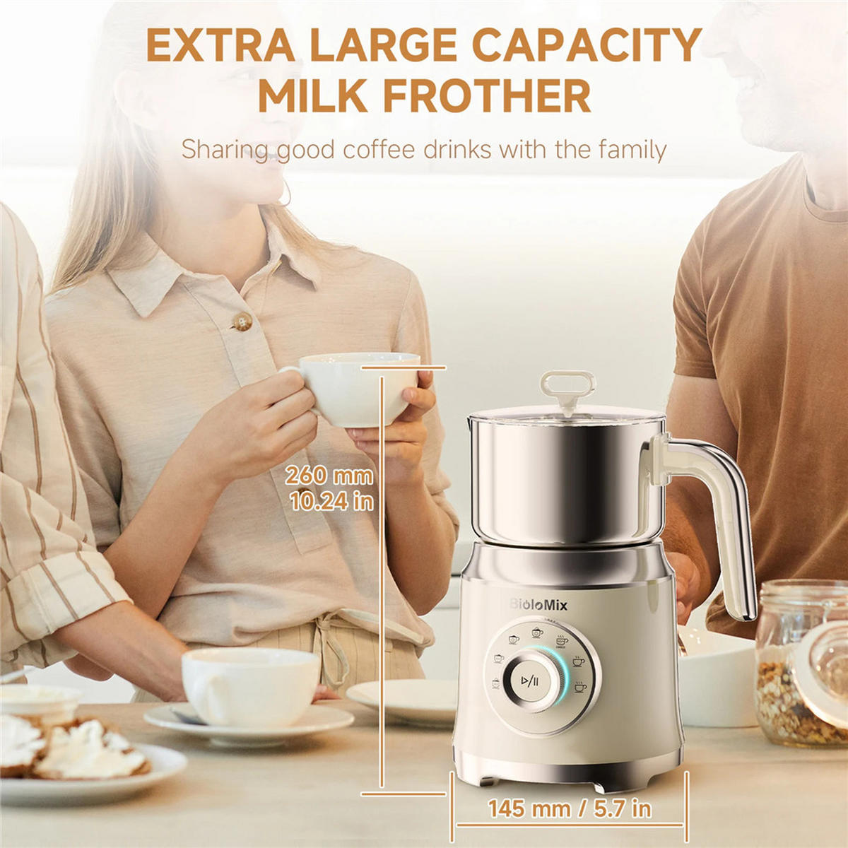 MILCHSCHÄUMER 7IN1 Elektrisch Heiß Kalt Kaffee Heiße Schokolade - Beige, Metall - Bextcok