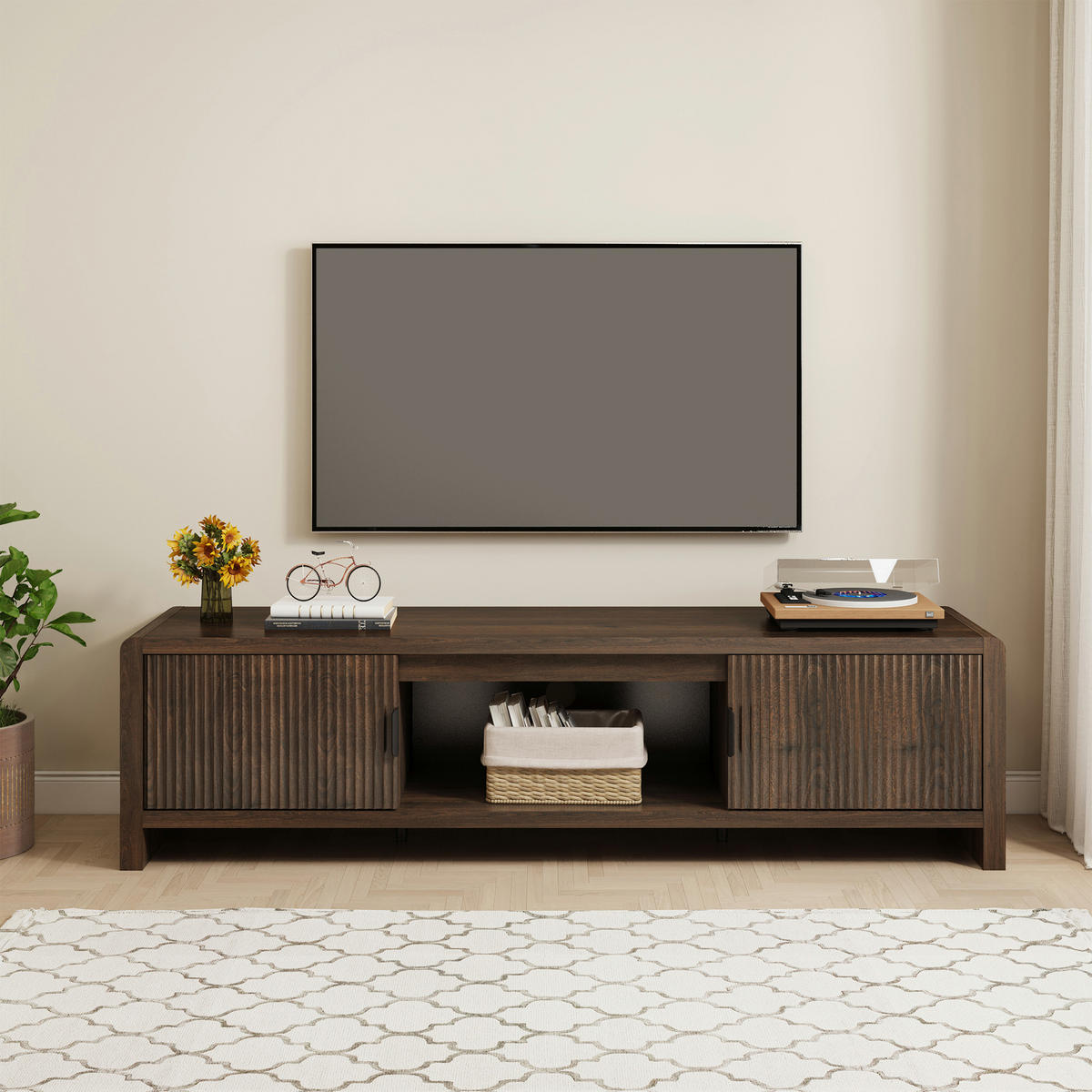 SKŘÍŇ NA TELEVIZOR Lukkodso - barva vlašského ořechu, kompozitní dřevo (150/40/40cm) - [en.casa]