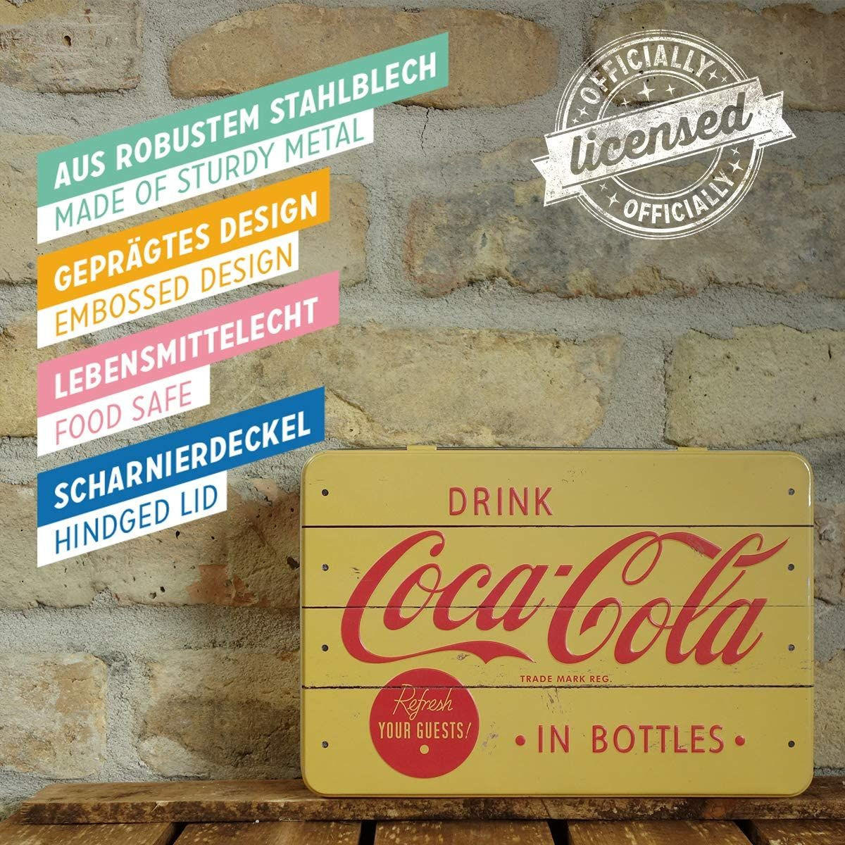 VORRATSDOSE flach Coca-Cola Logo Yellow - Multicolor, Metall (23/7/16cm) - Nostalgic-Art