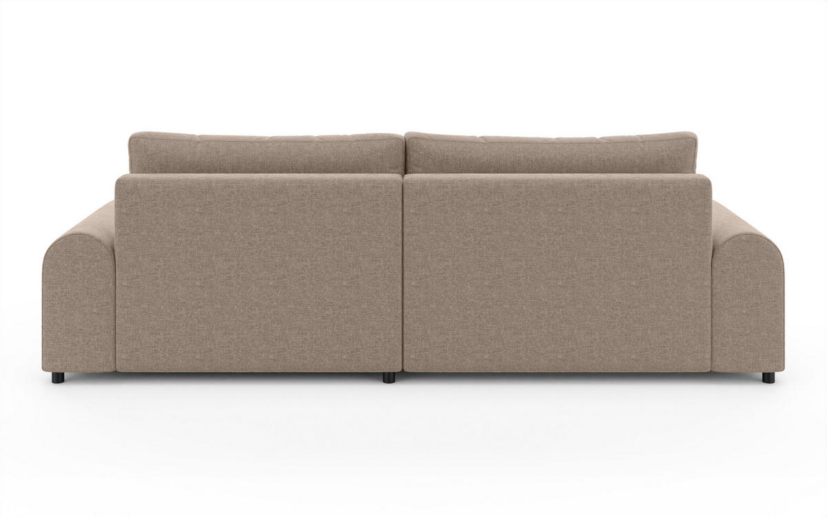 ECKSOFA mit Schlaffunktion, Bettkasten, extrabreite Ottomane links, abgerundete Armlehnen, B240/T145/H81 cm, Chenille Hellbraun / 21022 - Hellbraun/Schwarz, Kunststoff/Textil (240/145cm) - luma-home