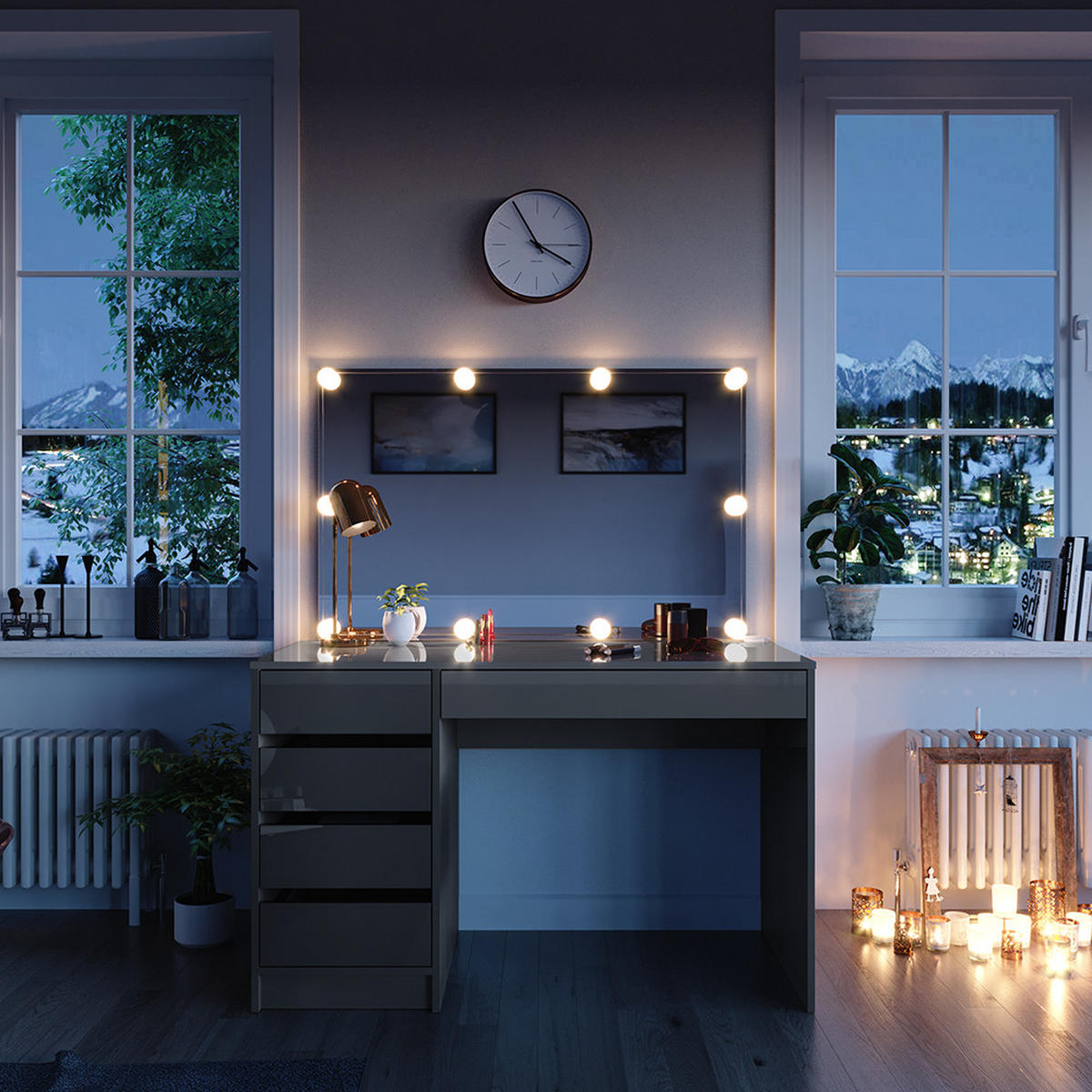 SCHMINKTISCH Sherry Grau 120 cm mit LED Beleuchtung - Grau, Holzwerkstoff (120/75/55cm) - Vicco