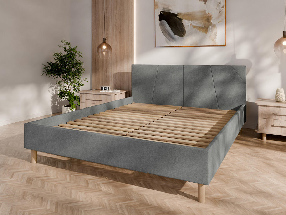 POLSTERBETT ALMORE 160x200cm Elegantes Polsterbett für modernen Wohnstil , 7-Zonen-Taschenfederkernmatratze mit kokos ARLAN (21 cm), grau - Grau, Holz (160/200cm) - Panda Möbel