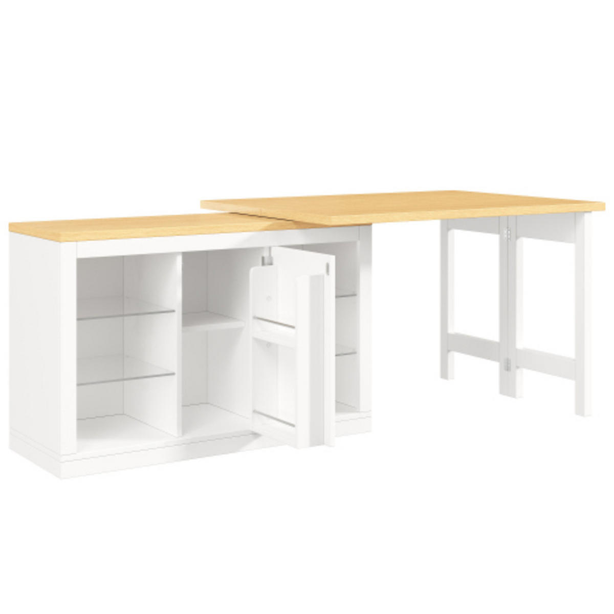 KÜCHENINSEL 120-197×40×72 cm aus MDF und Metall mit 360° drehbarer ausziehbarer Tischplatte, weiß - Weiß, Holzwerkstoff (197/72/40cm) - Luhomfu