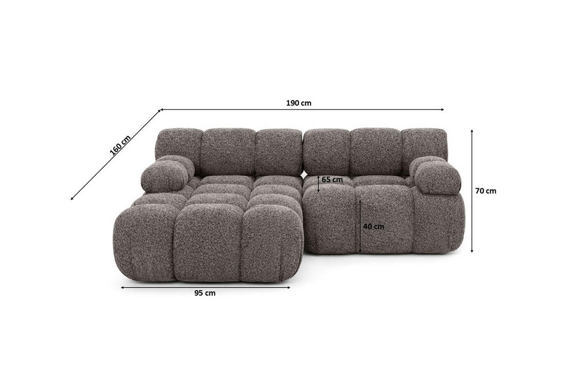 ECKSOFA L-form Mini Modular, Bouclé-Stoff Abriamo, Braun, Links, Selia - Braun, Holz (190/160cm) - Kaiser Möbel
