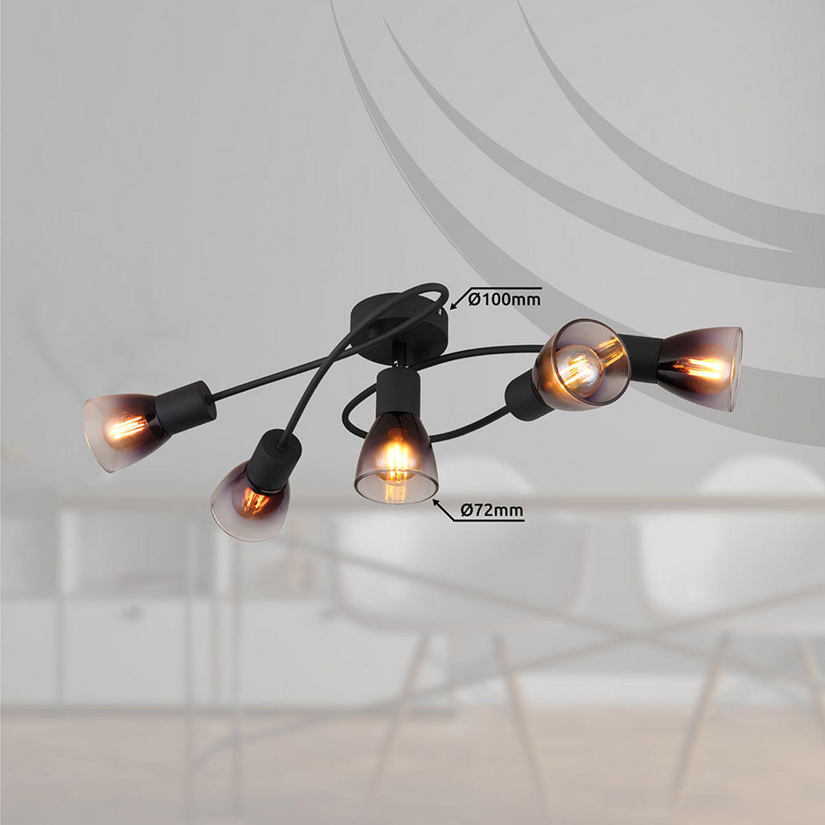 DECKENLEUCHTE Metall Schwarz Rauchglas - Schwarz, Glas (58/24/16.5cm) - Globo Lighting