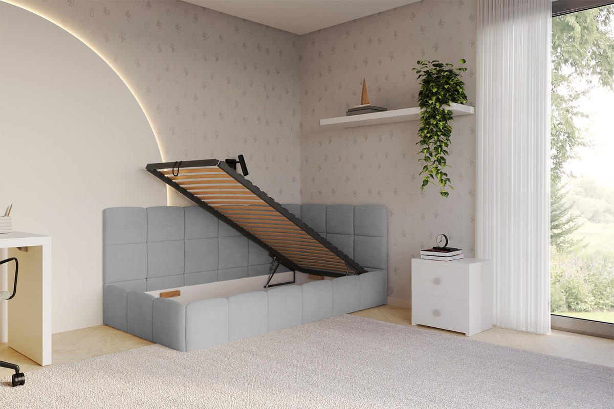 EINZELBETT Jugendbett mit Bettkasten Links, ohne Matratze - LIVY 100x200 Grau - Anthrazit, Holzwerkstoff/Textil (100/200cm) - ALTDECOR