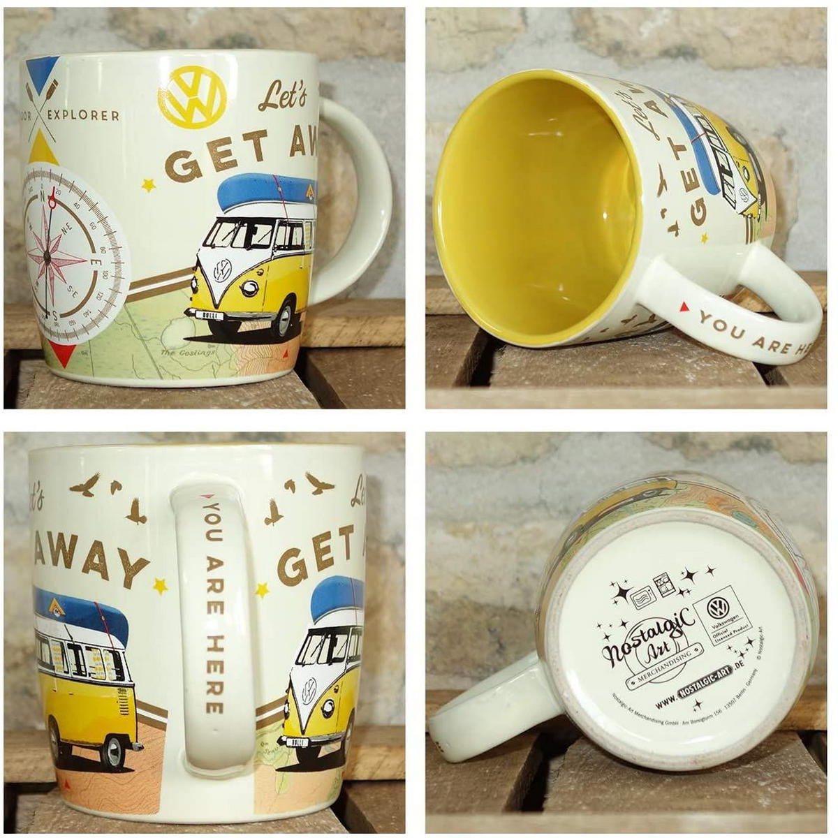 KAFFEETASSE 330 ml Volkswagen VW Bulli Let's Get Away - Multicolor, Keramik (0.33L) - Nostalgic-Art
