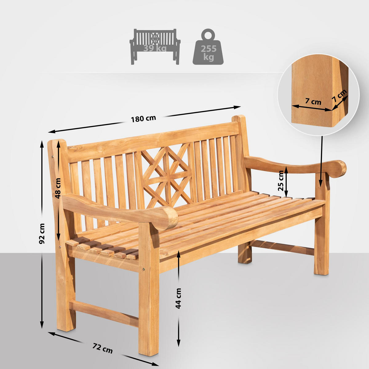 GARTENBANK Teakbank Vuzar Holz Teak Holzbank 180cm - Teakfarben, Holz (180/92/72cm) - DELUKE
