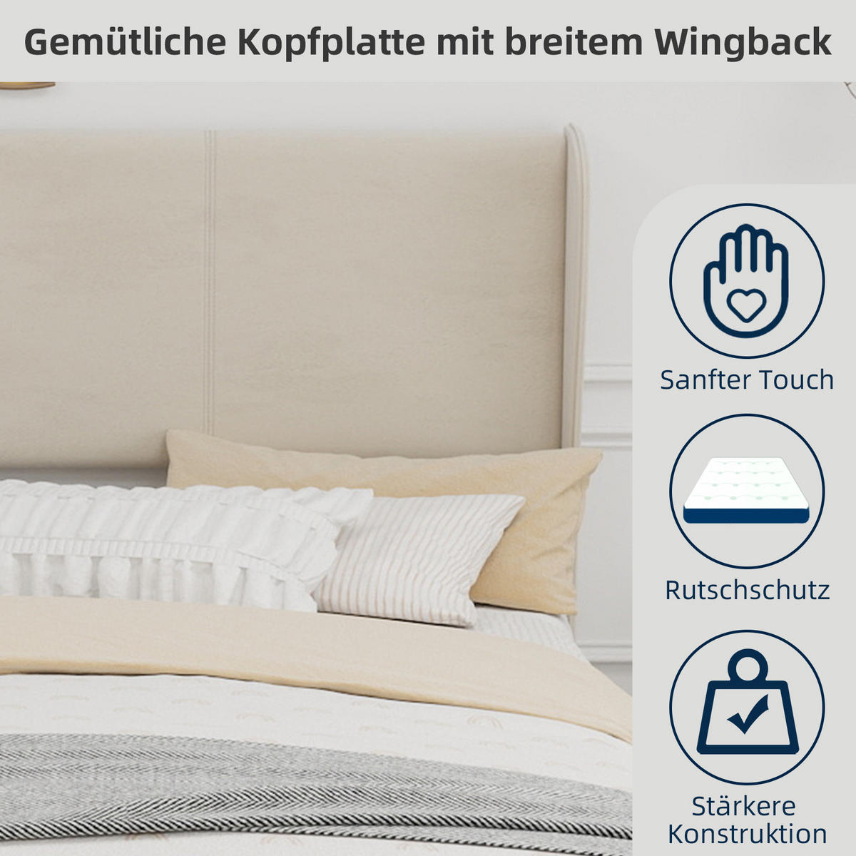 POLSTERBETT 160/200 cm in Beige Stoff - Beige, Holzwerkstoff/Textil (160/200cm) - WISHDOR