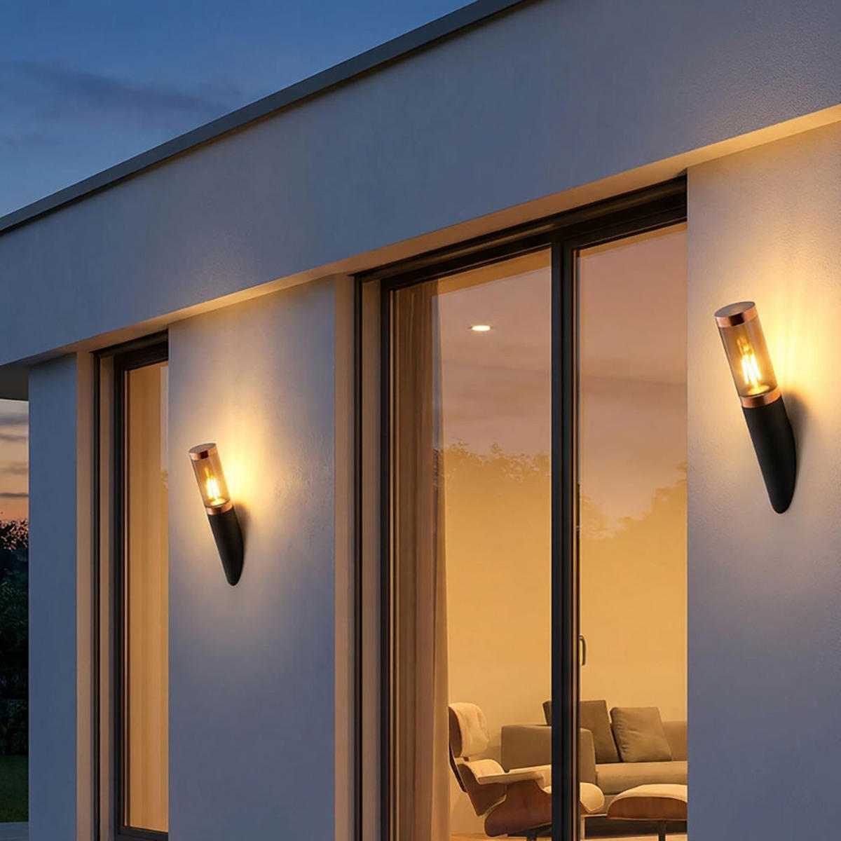 LED AUSSEN-WANDLEUCHTE Edelstahl Schwarz rauch Kupfer 2er Set - Schwarz, Metall (7.6/41/7.6cm) - Globo Lighting