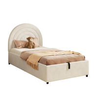 KINDERBETT 90/200 cm mit hydraulischem Stauraum, gepolstertem Kopfteil und Lattenrost, Samt, Beige - Beige, Textil (90/200cm) - Redom