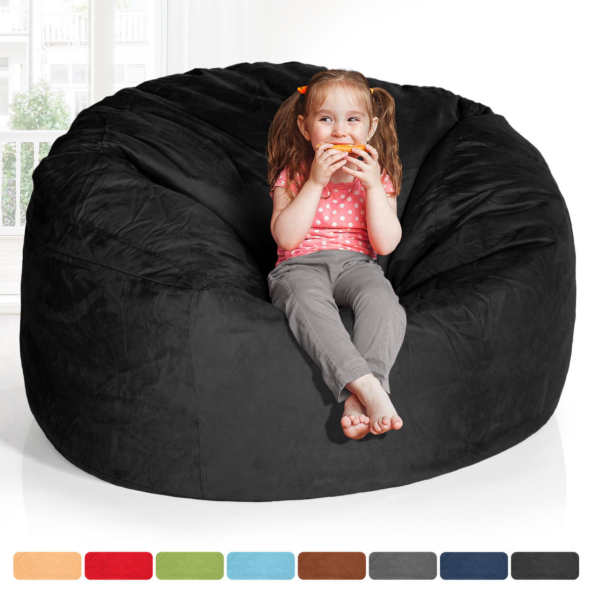 RIESEN-SITZSACK XXL JUMBO Velours 4ft - Schwarz, Textil (120/70/120cm) - Green Bean
