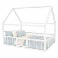 HAUSBETT 140/200 mit Dachdesign und Sicherheitsgeländer in Weiß - Weiß, Metall (140/200cm) - EVRYAE